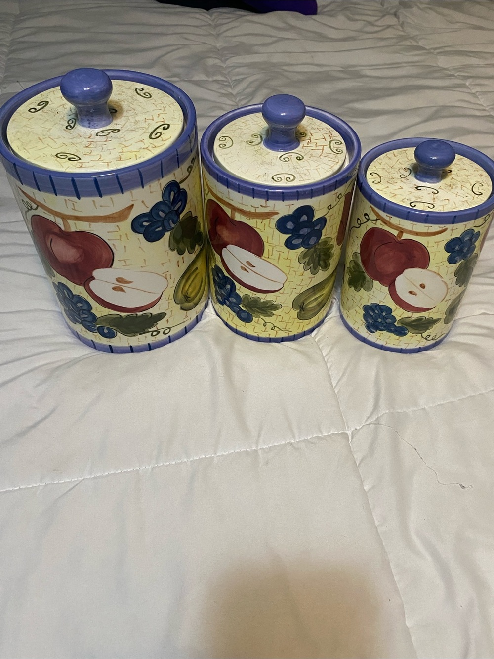 Hand-Painted Ceramic Fruit Canister Set - Yellow & Blue